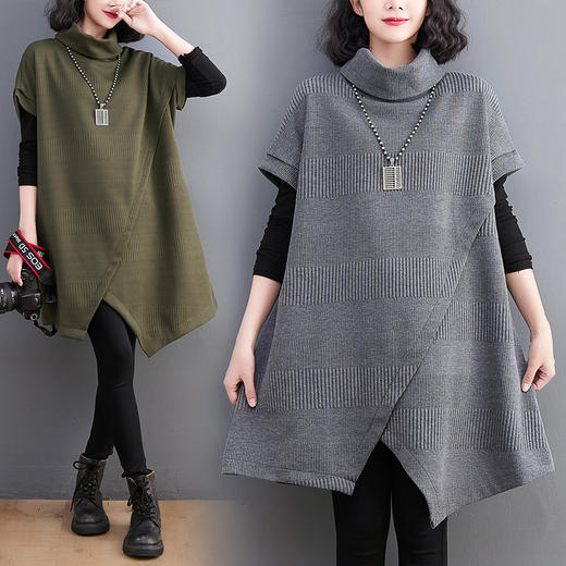 雀说文艺宽松大码女装套头A字不规则中长款连衣裙上衣ALB056-E0 商品图1