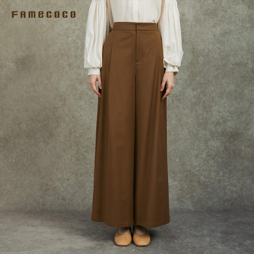 famecoco范可儿垂坠感A型裙裤宽松直筒裤简约百搭FAC6GE002 商品图1
