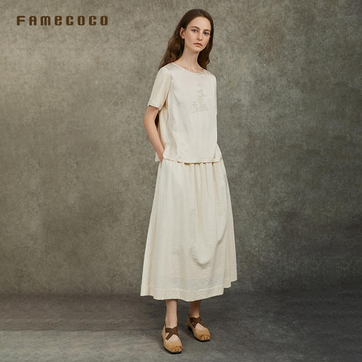 Famecoco范可儿棉质半身裙宽松弹力腰A字型长裙百搭FAC6HA003 商品图2