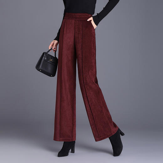 雀说安哥拉红灯芯绒垂感阔腿裤新款时尚洋气高腰直筒休闲裤AL2390 商品图0
