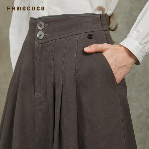 Famecoco范可儿中腰A字半裙长款纯色百搭文艺半身裙FAC6HA004 商品图4