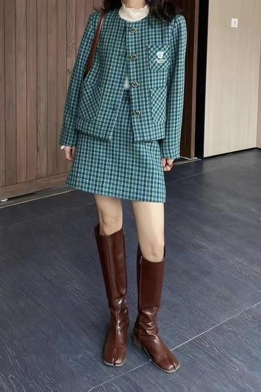 amadella 国潮复古格纹夹棉外套半裙套装 17410 商品图2