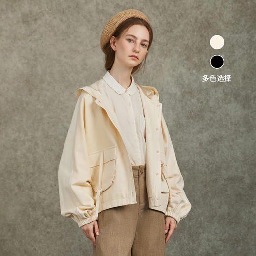 Famecoco范可儿上衣外套纯棉短款休闲宽松连帽外套FAC6AB002 商品图0