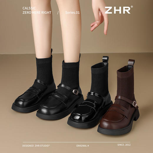 ZHR则则粗跟袜靴2024新款秋冬时尚舒适短靴弹力靴学院百搭乐福鞋 商品图7