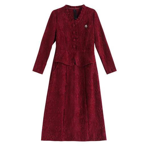 雀说安哥拉红碎花连衣裙新款时尚洋气V领拼接假两件中长裙AL9797 商品图4