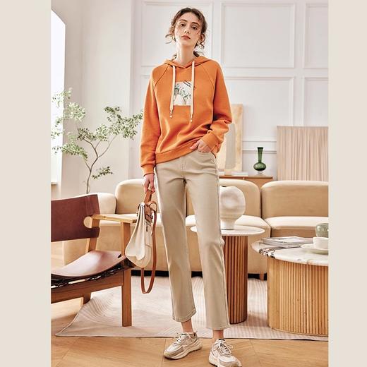 OLrain欧芮儿法式杏色连帽卫衣女早秋2022新款慵懒风减龄印花上衣 商品图7