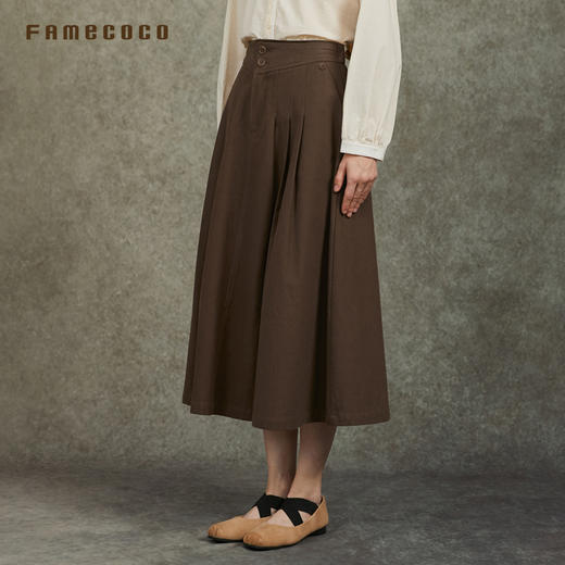 Famecoco范可儿中腰A字半裙长款纯色百搭文艺半身裙FAC6HA004 商品图1
