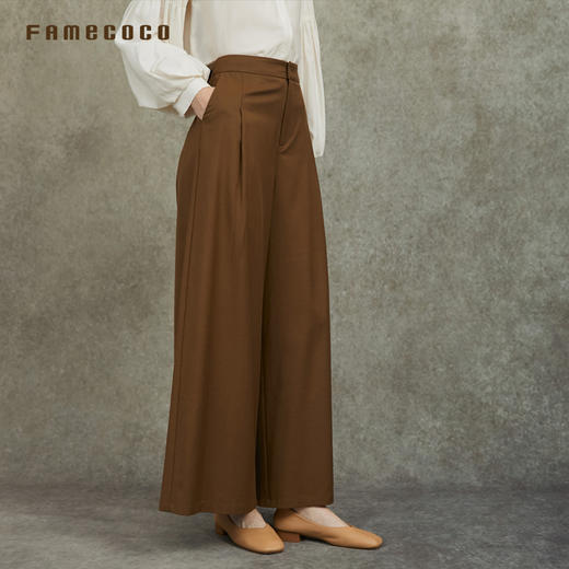 famecoco范可儿垂坠感A型裙裤宽松直筒裤简约百搭FAC6GE002 商品图2
