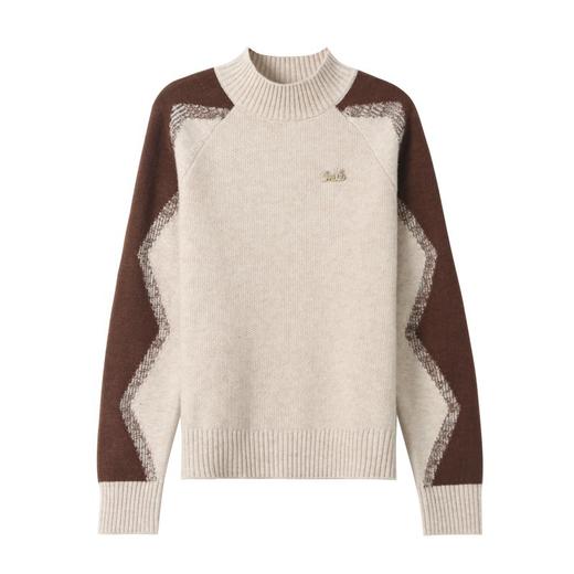 CC-101-90925半高领拼色羊毛毛衣女秋冬新款厚款慵懒风宽松时尚洋气针织上衣 商品图4