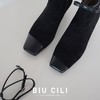 BIUCILI 「莫妮卡」原创设计蝴蝶结法式绒面方头中跟裸靴短靴 商品缩略图5