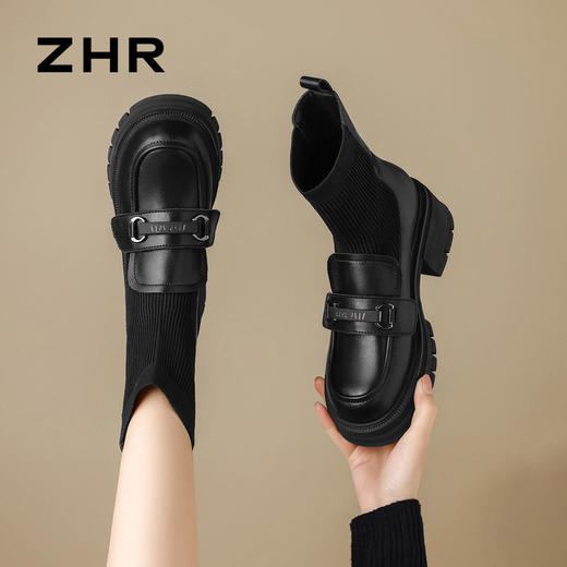 优选丨ZHR则则学院风乐福袜靴女靴新款时髦甜酷加绒保暖弹力靴  商品图6