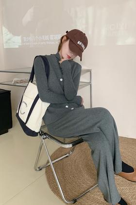 Le Malene 灰色马甲长裤三件套针织套装 17464