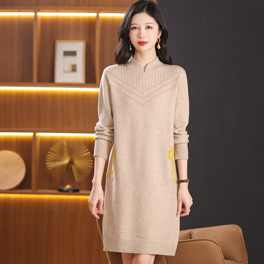中式国风妈妈装针织打底衫毛衣，中长款立领羊毛保暖裙CC-101-68229 商品图1