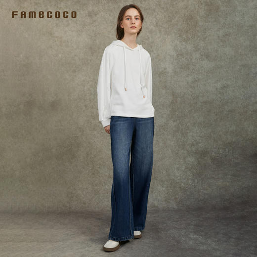 Famecoco范可儿休闲连帽卫衣时尚新中式提花拼接上衣FAC6BL006 商品图2