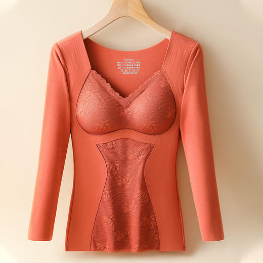 秋冬新款【德绒无痕保暖内衣】上衣发热带胸垫V领长袖 加厚秋衣女 可机洗 商品图8