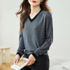 CC-MY-502    V领针织上衣女款早秋2024春秋拼色时尚洋气羊毛长袖毛衣打底衫女 商品缩略图1