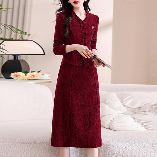 雀说安哥拉红碎花连衣裙新款时尚洋气V领拼接假两件中长裙AL9797 商品图1