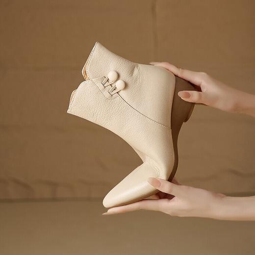 【预售5天】法式小短靴舒适软羊皮尖头，短筒女靴复古侧拉链时装靴CZ&C-1067 商品图4