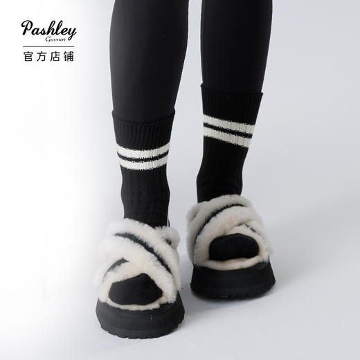 【梅花出品】帕奢利女款加厚高帮保暖厚底羊毛拖鞋HZ005L 商品图2