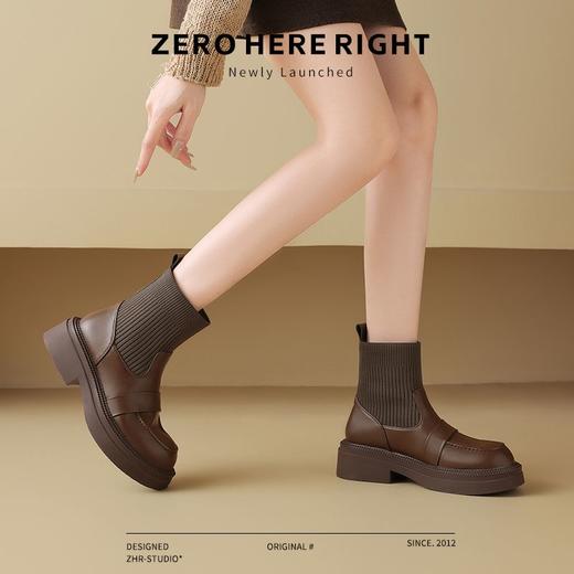 ZHR则则洋气瘦瘦靴法式复古短靴2024新款气质百搭弹力靴厚底女靴 商品图9