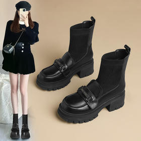 优选丨ZHR则则学院风乐福袜靴女靴新款时髦甜酷加绒保暖弹力靴 