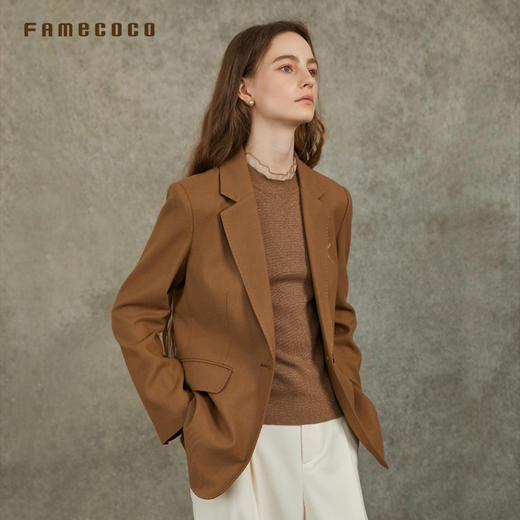 Famecoco范可儿翻驳领羊毛通勤西服优雅简约绣花外套FAC6AW016 商品图1