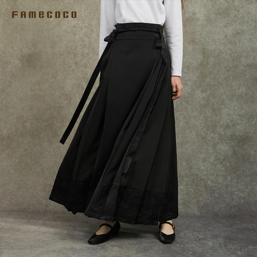 Famecoco范可儿高级缎感马面裙国风显瘦日常半身裙FAC6HA023 商品图3