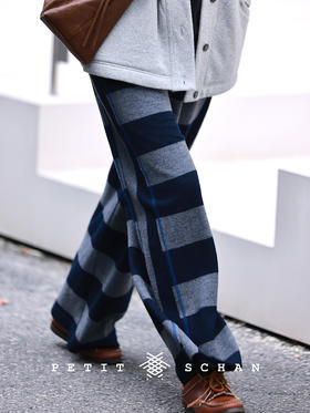 奥利奥 日本进口纯羊毛条纹松紧腰休闲直筒裤