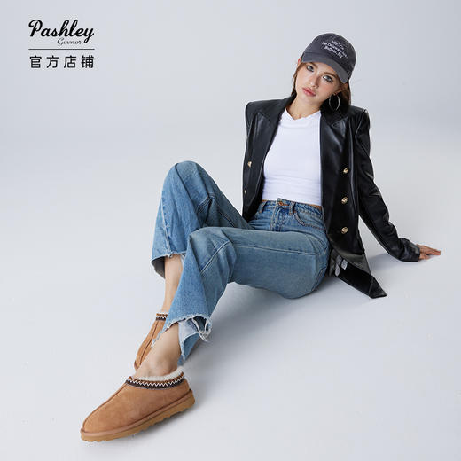 【梅花出品】帕奢利民族女士羊皮毛一体拖鞋雪地靴浅口低帮懒人鞋HZ008L 商品图1