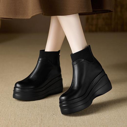 【预售5天】厚底马丁靴高跟加绒松糕鞋，时尚新款真皮坡跟短靴MQE&G82-19 商品图3