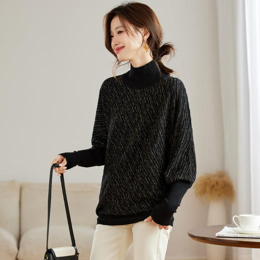 CC-JDS-8878半高领针织衫女秋冬2024新款蝙蝠袖毛衣打底衫女宽松洋气显瘦上衣 商品图1