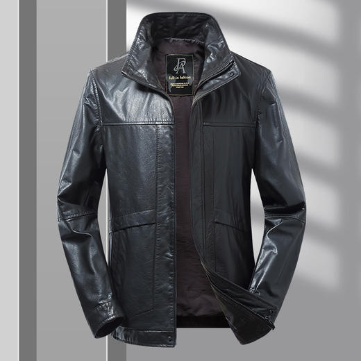 【真皮DSZ】大依优型大码立领皮牛皮夹克外套休闲简约大号皮夹克真皮皮草加肥加大 商品图0