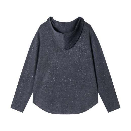 秋季新款时尚个性纯色满天星半拉链连帽卫衣休闲简约宽松上衣 商品图5