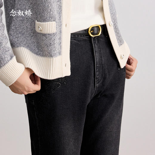 【商场同款】CNT4084“通勤直筒牛仔裤”烟灰色小直筒裤型显瘦好搭 精致感口袋珠片绣 利落九分裤 薄拉绒亲肤舒适 商品图9