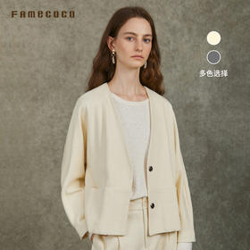 Famecoco范可儿V领短款文艺外套休闲百搭短款宽松FAC6AB003