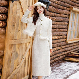 时尚休闲套装秋冬新款小香风下摆鸵鸟毛短外套半裙两件套HR-YJ1338