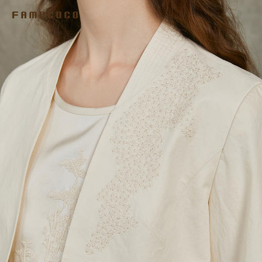 Famecoco范可儿西服外套无领短款西装刺绣*高级感FAC6AW013 商品图3