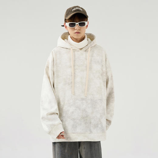 【加绒】【新款DSY】大依优型大码加绒连帽扎染卫衣长袖加肥加大休闲运动上衣男打底衫胖子冬季保暖 商品图4