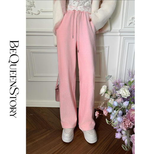 【孤品样衣，不退不换】【愿望清单】红人上新时尚百搭加绒精致烫钻丝绒直筒休闲裤女 商品图0