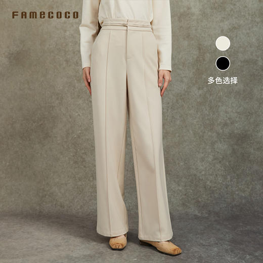 Famecoco范可儿直筒宽松休闲裤国风盘扣松紧腰长裤FAC6GA009 商品图0