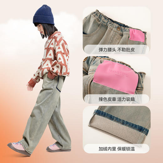 女童全腰牛仔夹裤冬季新款安奈儿童装EG446562 商品图4