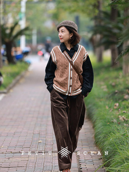 PETIT SCHAN小闪 CLO#626 Laugh-O-Grams 小欢喜 棉柞蚕丝松紧腰灯芯绒阔腿萝卜裤 商品图5