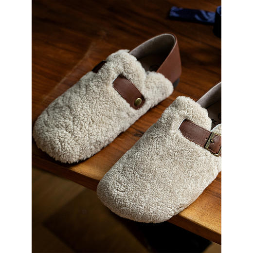 牧衣游原创 羊羔毛毛鞋真皮新款保暖豆豆鞋 静竹【不支持会员折】 商品图1