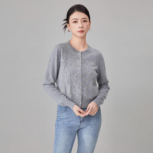 【hrf】全新升级【铂金会员551/天猫739/差价188】(11822) 洛诗琳秋冬新款重工花卉链条刺绣百搭羊绒混纺针织开衫 商品图0