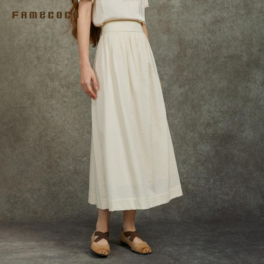 Famecoco范可儿棉质半身裙宽松弹力腰A字型长裙百搭FAC6HA003 商品图1