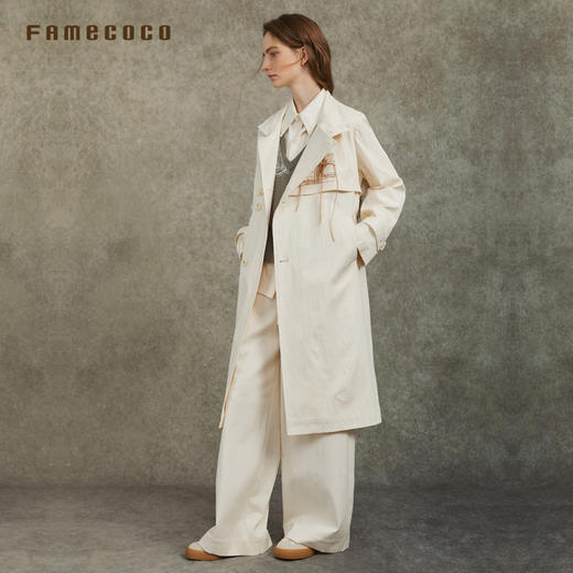 Famecoco范可儿长款直筒风衣外套半高领刺绣通勤外套FAC6AT008 商品图2