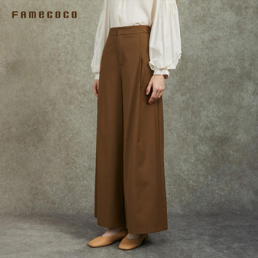 famecoco范可儿垂坠感A型裙裤宽松直筒裤简约百搭FAC6GE002 商品图3