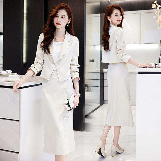 优雅修身，新中式风改良版旗袍轻熟风盐系设计感复古气质盘扣套装HR-SSQJRA688 商品图5