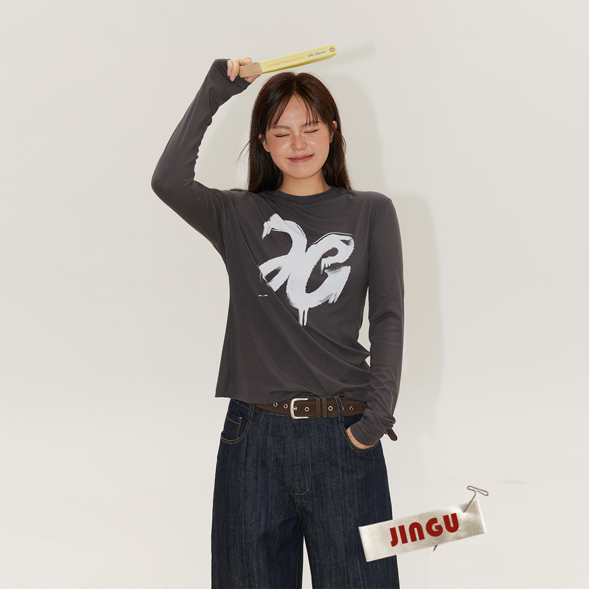 2024年新款白标~ 字母印花莱赛尔长袖T恤女宽松休闲大码打底衫上衣