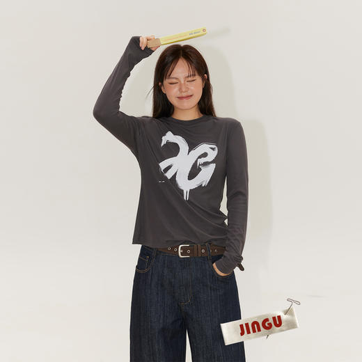 2024年新款白标~ 字母印花莱赛尔长袖T恤女宽松休闲大码打底衫上衣 商品图0